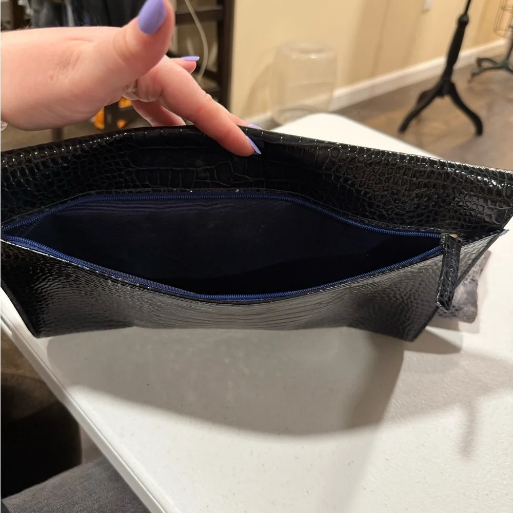 Abas Black Croc Embossed Envelope Clutch